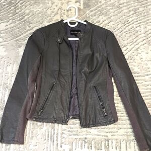 Express Black Faux Leather Moto Jacket Fitted Cropped